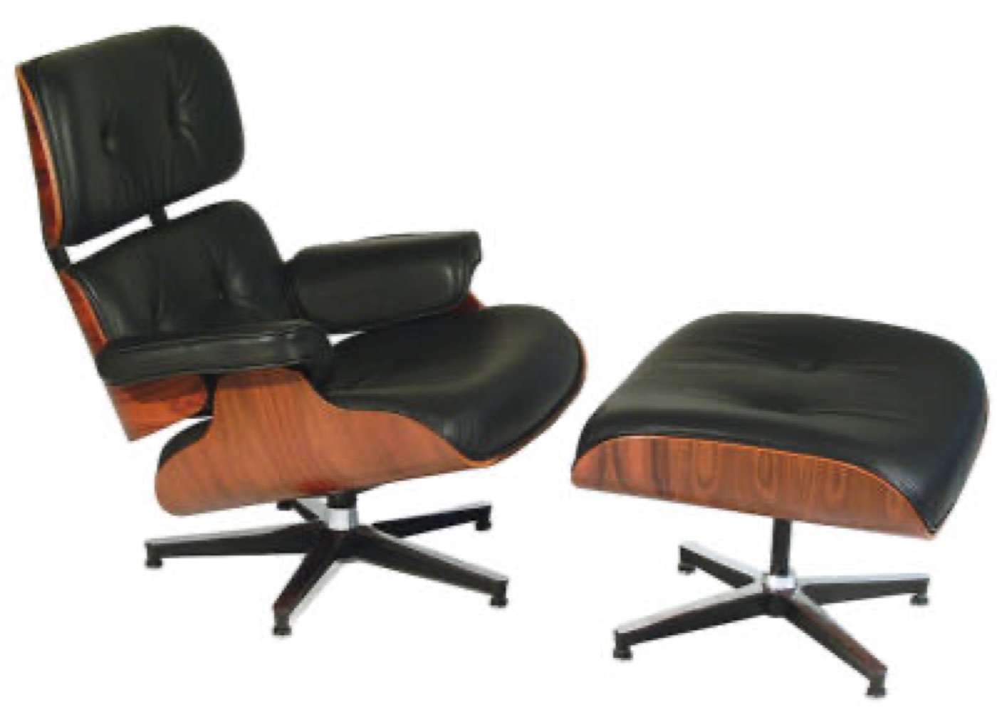 成形合板シェルと革張りのEames Lounge Chair and Ottoman